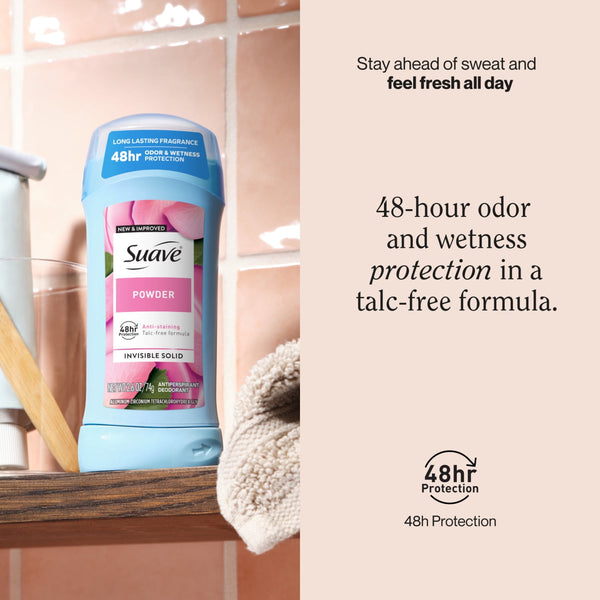 Suave Antiperspirant Deodorant For Women, 48hr Protection, Powder Scent, 2.6 oz