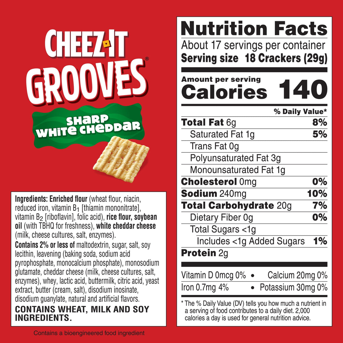 Cheez-It Grooves Sharp White Cheddar Crunchy Cheese Crackers, Snack Crackers, 17 oz