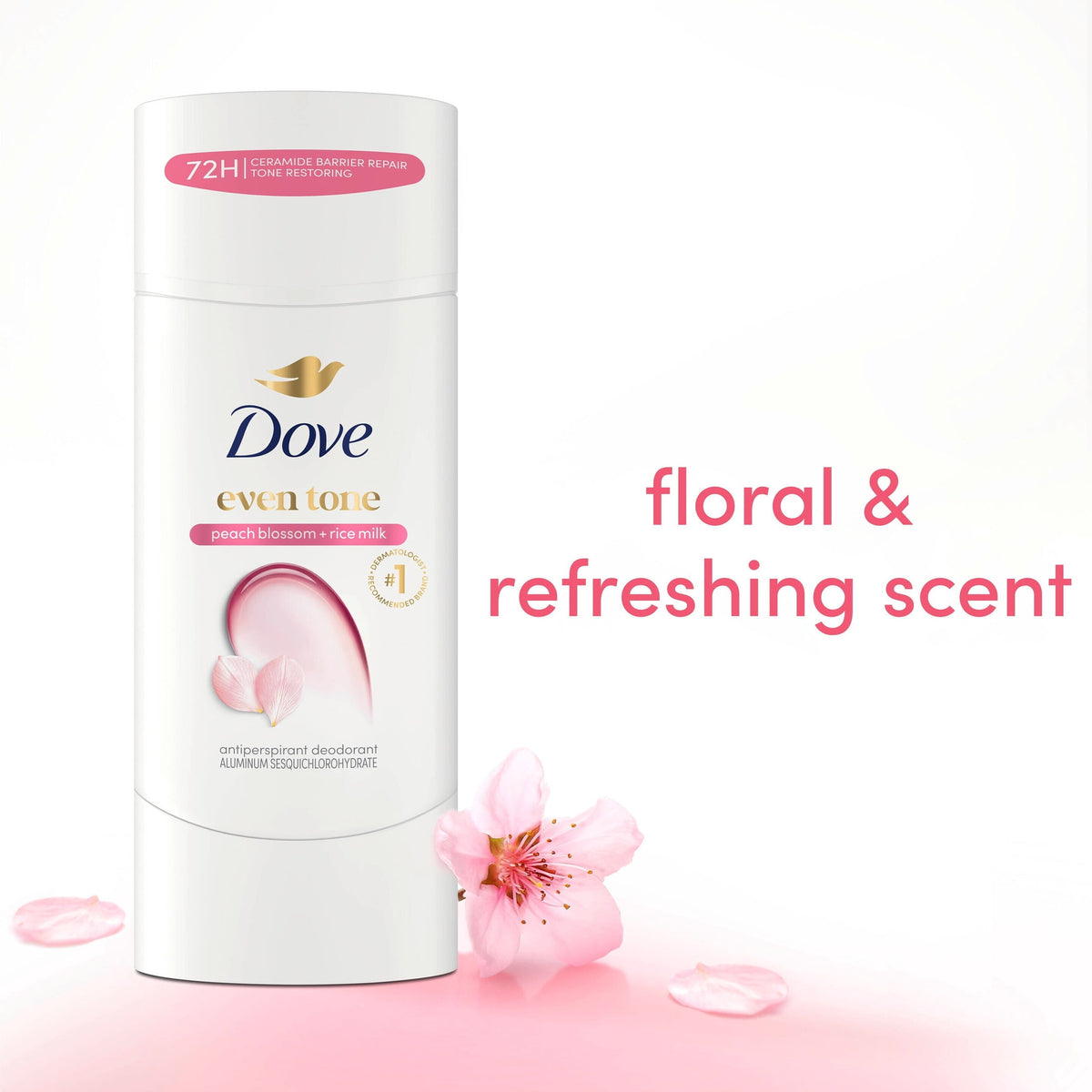 Dove Antiperspirant Deodorant Stick Peach Blossom & Rice Milk For Uneven Skin Tone 48-hour Odor and Sweat Protection, 2.6 oz