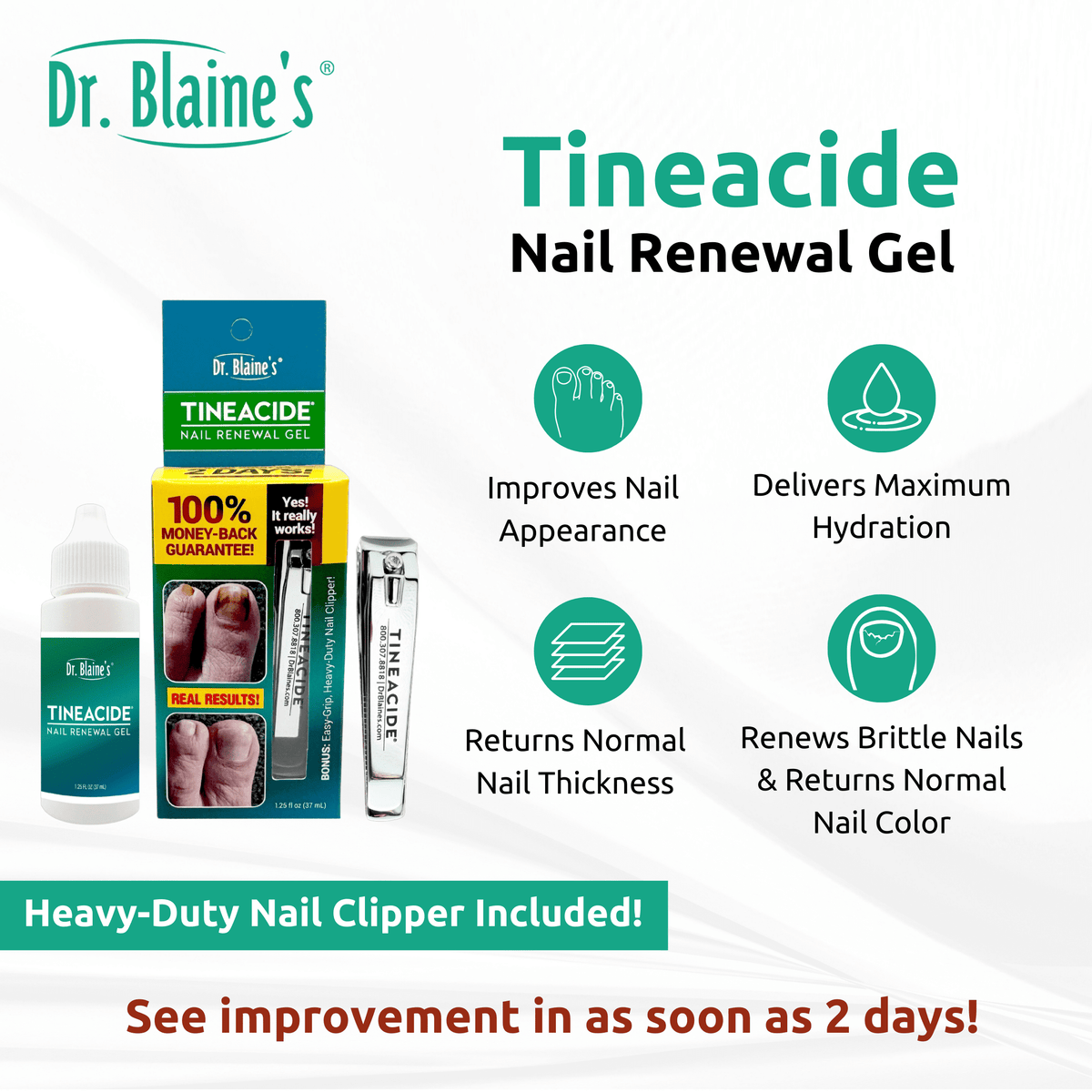 Dr. Blaine's Tineacide Nail Renewal Gel With Nail Clipper, 1.25 fl. oz, Bottle
