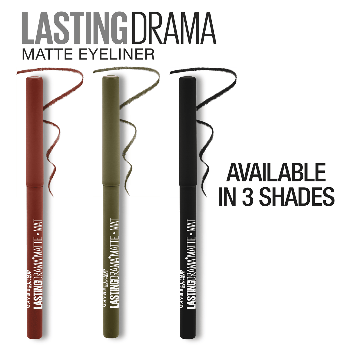 Maybelline Lasting Drama Waterproof Matte Eyeliner Pencil, Jet Black, 0.01 oz