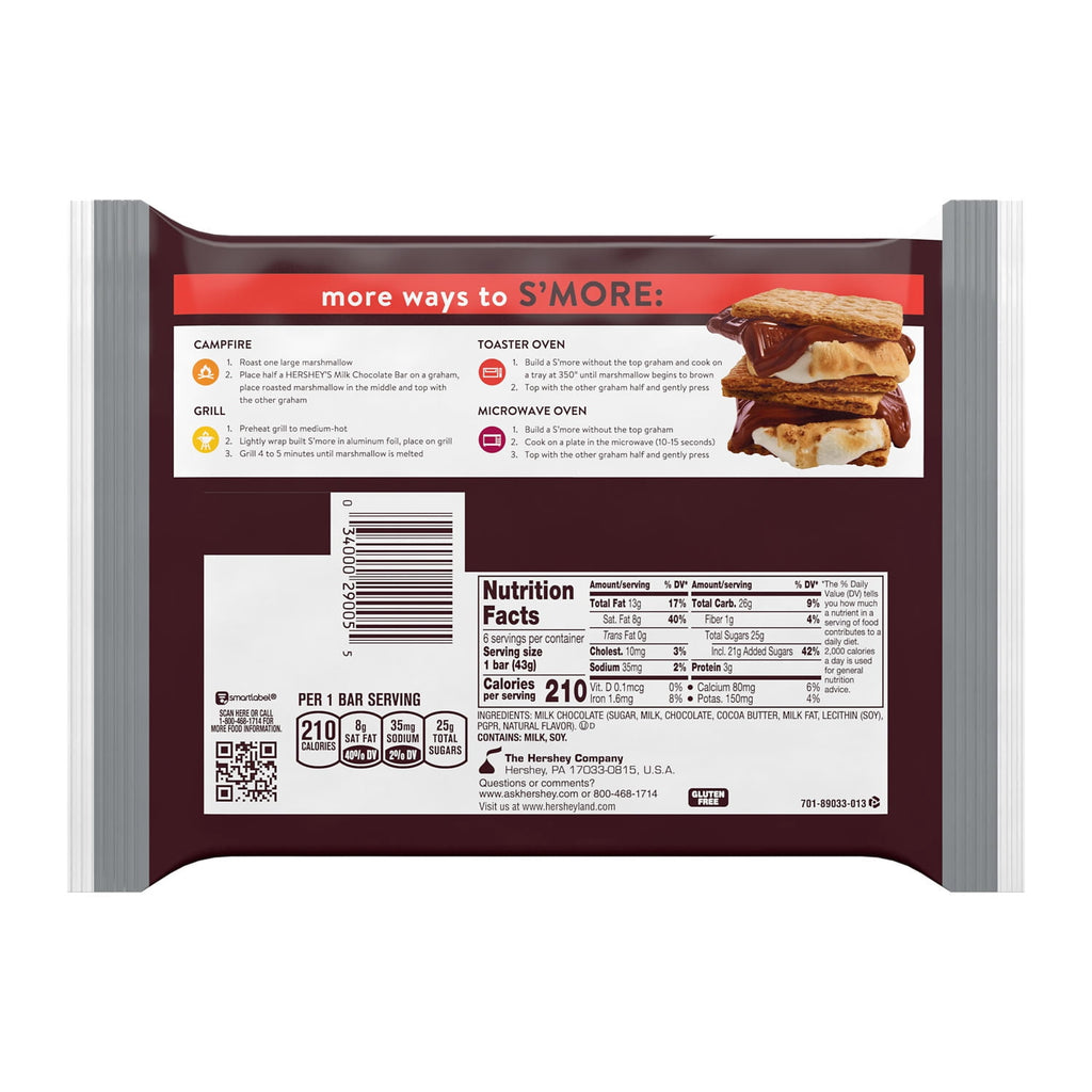 Hershey's Milk Chocolate Candy Bars, 1.55 oz (6 Count)