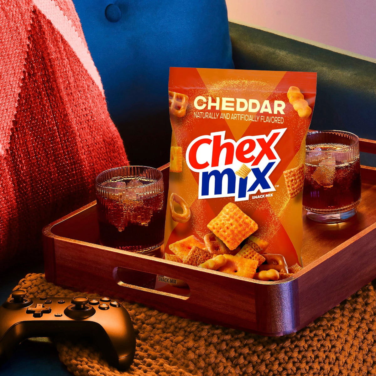 Chex Mix Cheddar Snack Mix, Savory Snack Bag, Family Size, 13.5 oz