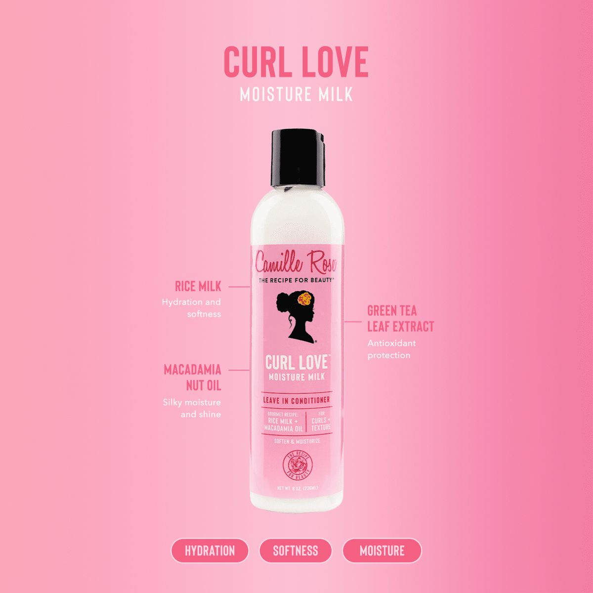 Camille Rose Curl Love Soften & Nourish Moisture Milk with Rice Milk & Macadamia Oil, 8oz