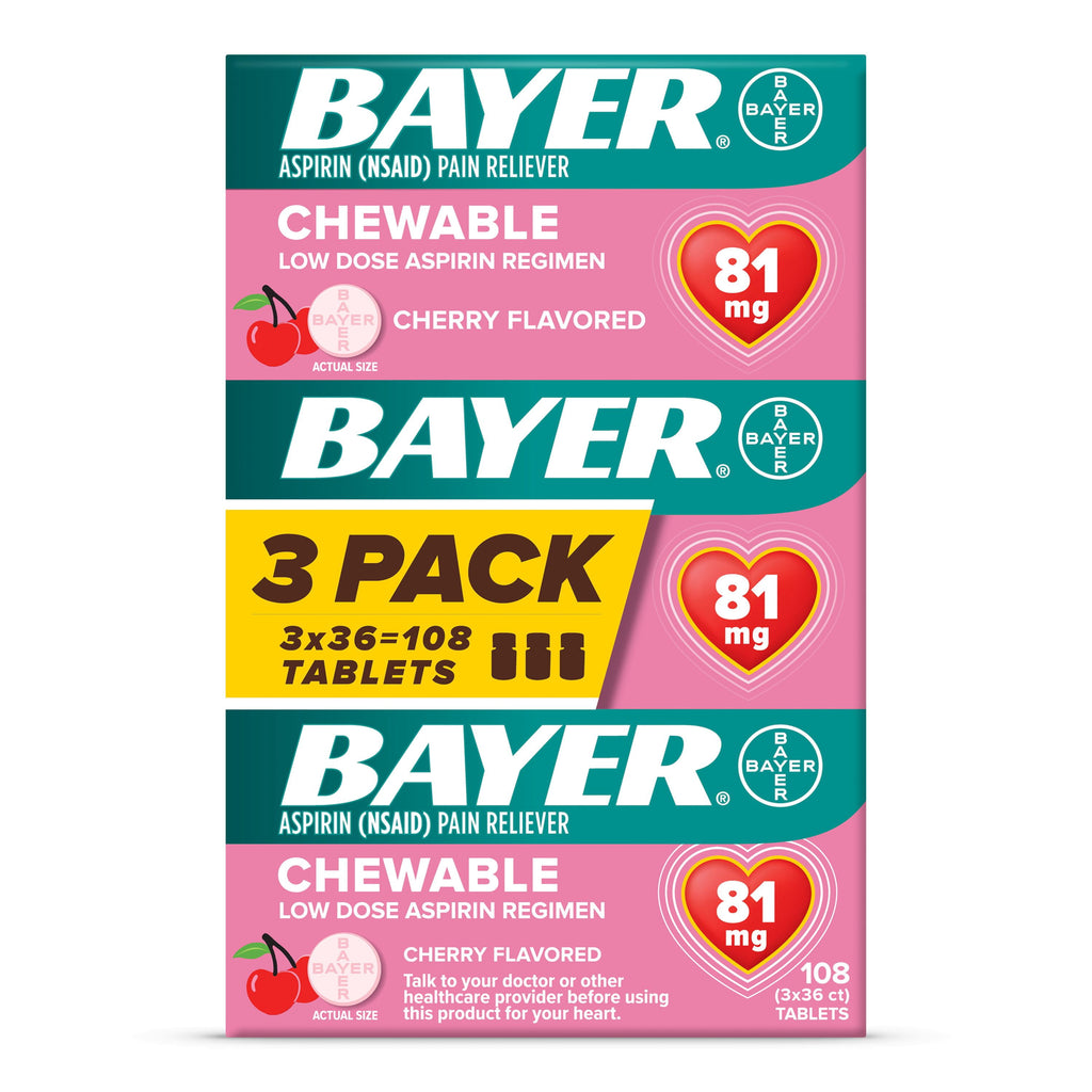 Bayer Chewable Aspirin Regimen Low Dose Pain Reliever Tablets, 81mg, Cherry, 108 Count