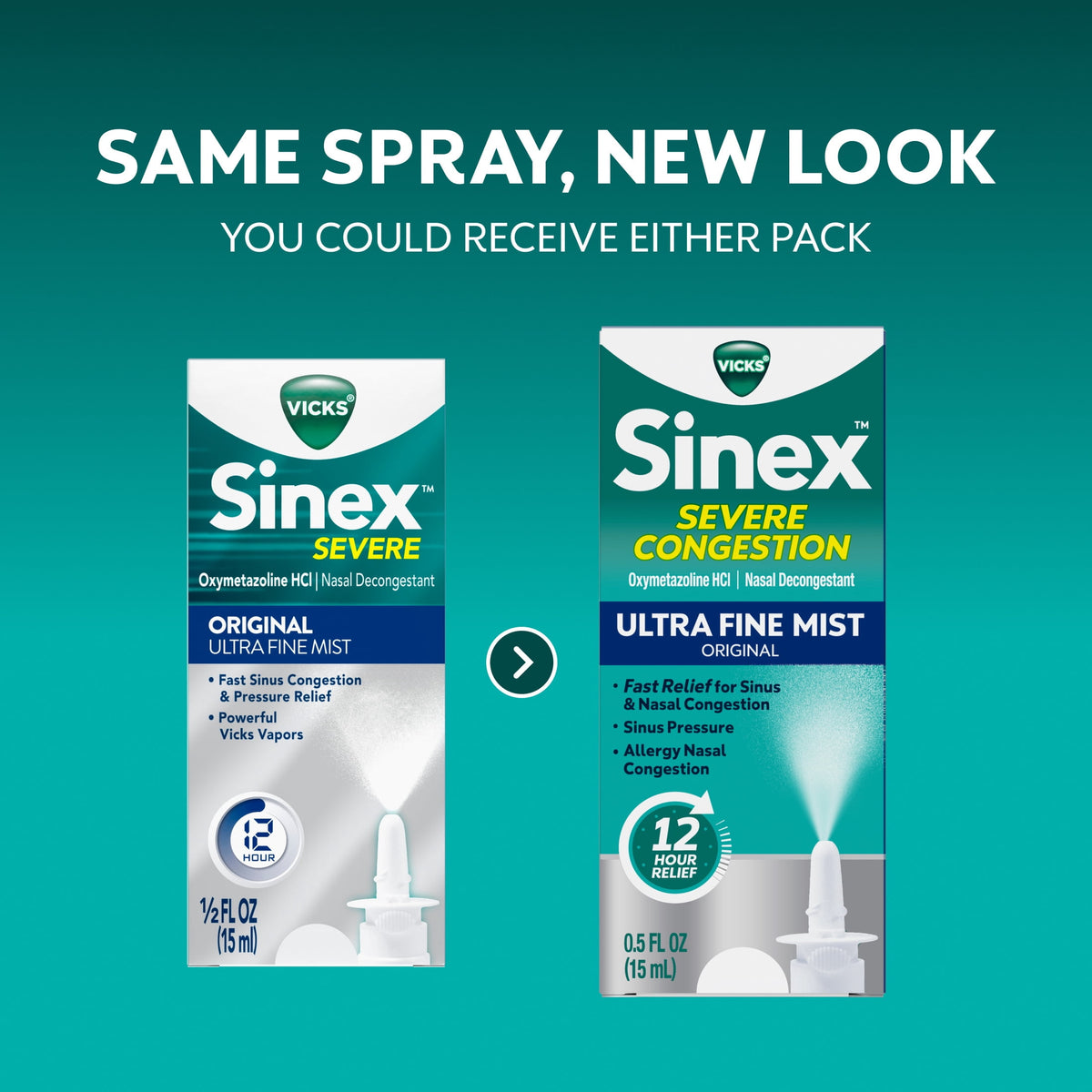 Vicks Sinex SEVERE CONGESTION Original Nasal Spray, Sinus Medicine, 0.5 fl oz