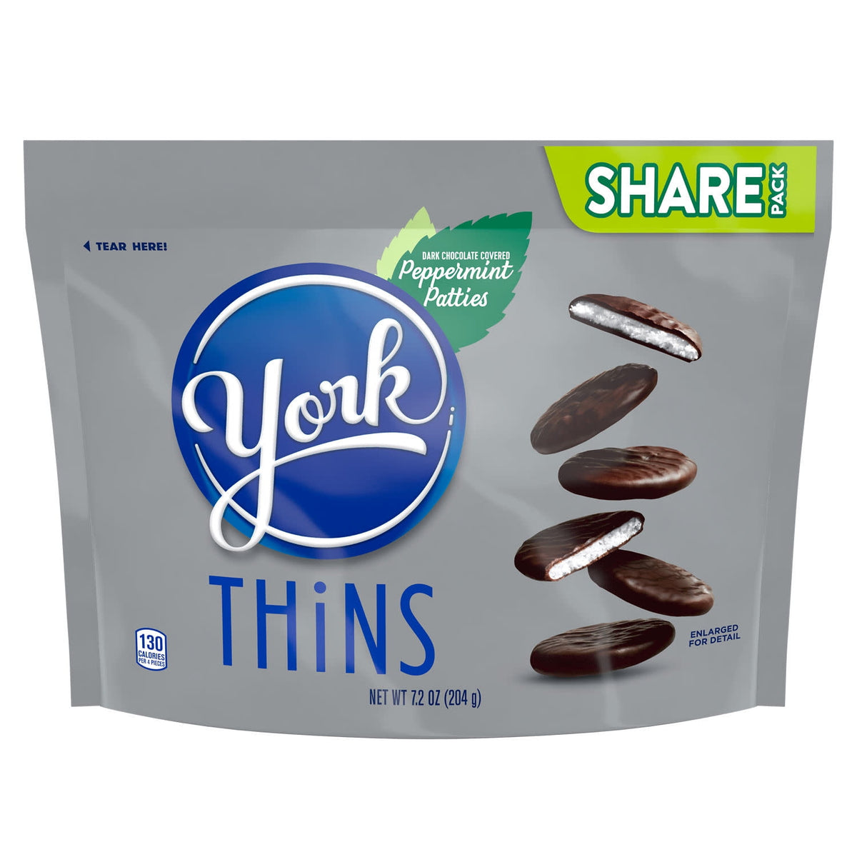 York Thins Dark Chocolate Peppermint Patties, Candy Share Pack, 7.2 oz