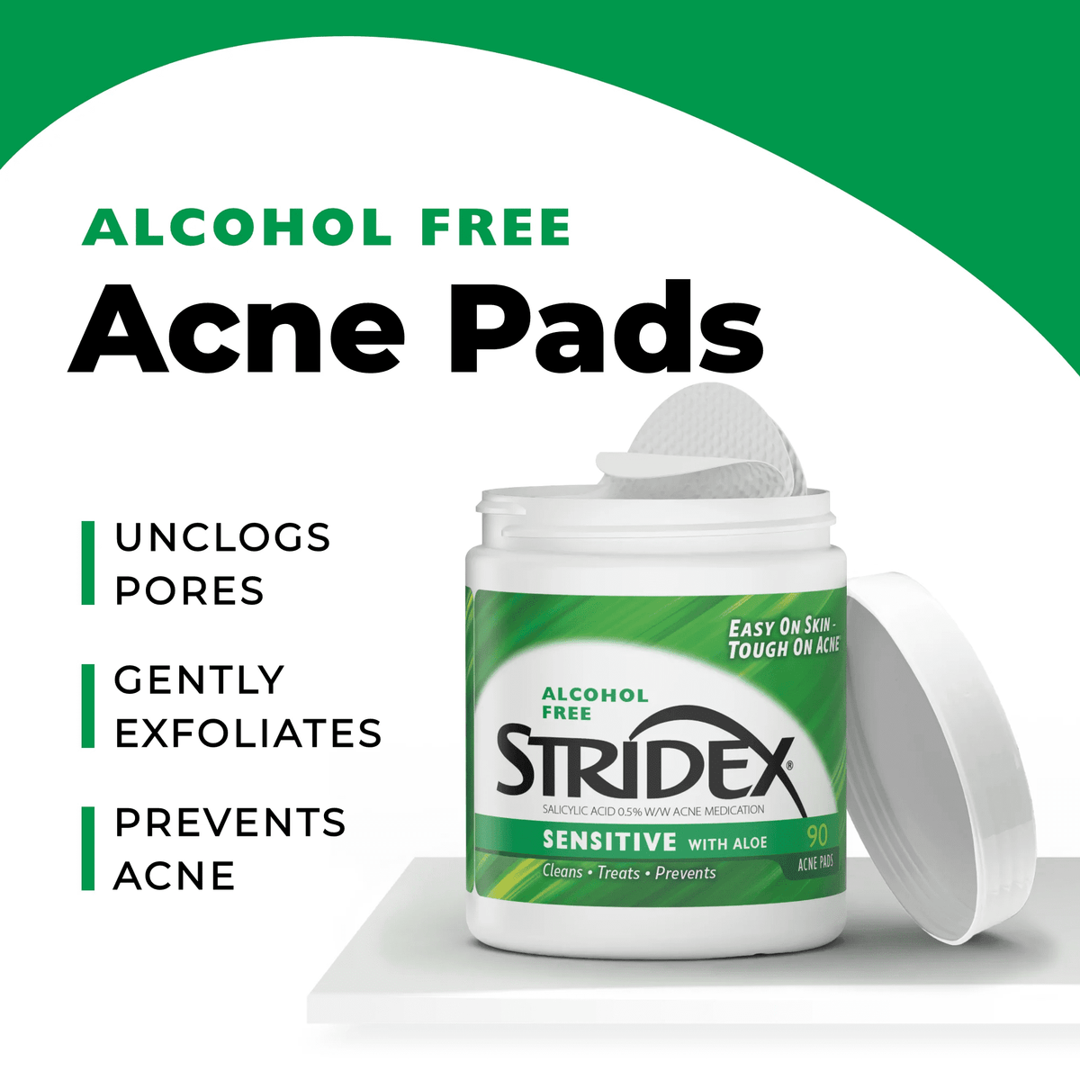 Stridex Medicated Acne Pads for Sensitive Skin, Alcohol-Free, 90 Count
