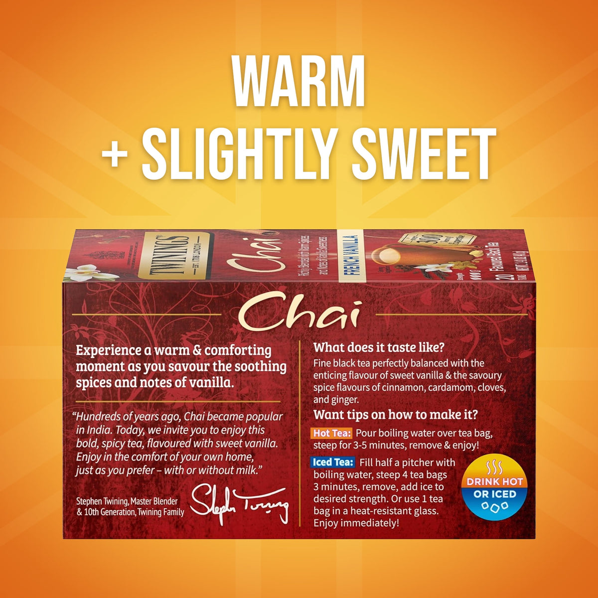 Twinings French Vanilla Chai Black Tea Bags, Naturally Caffeinated, Bold & Spicy, 20 Count