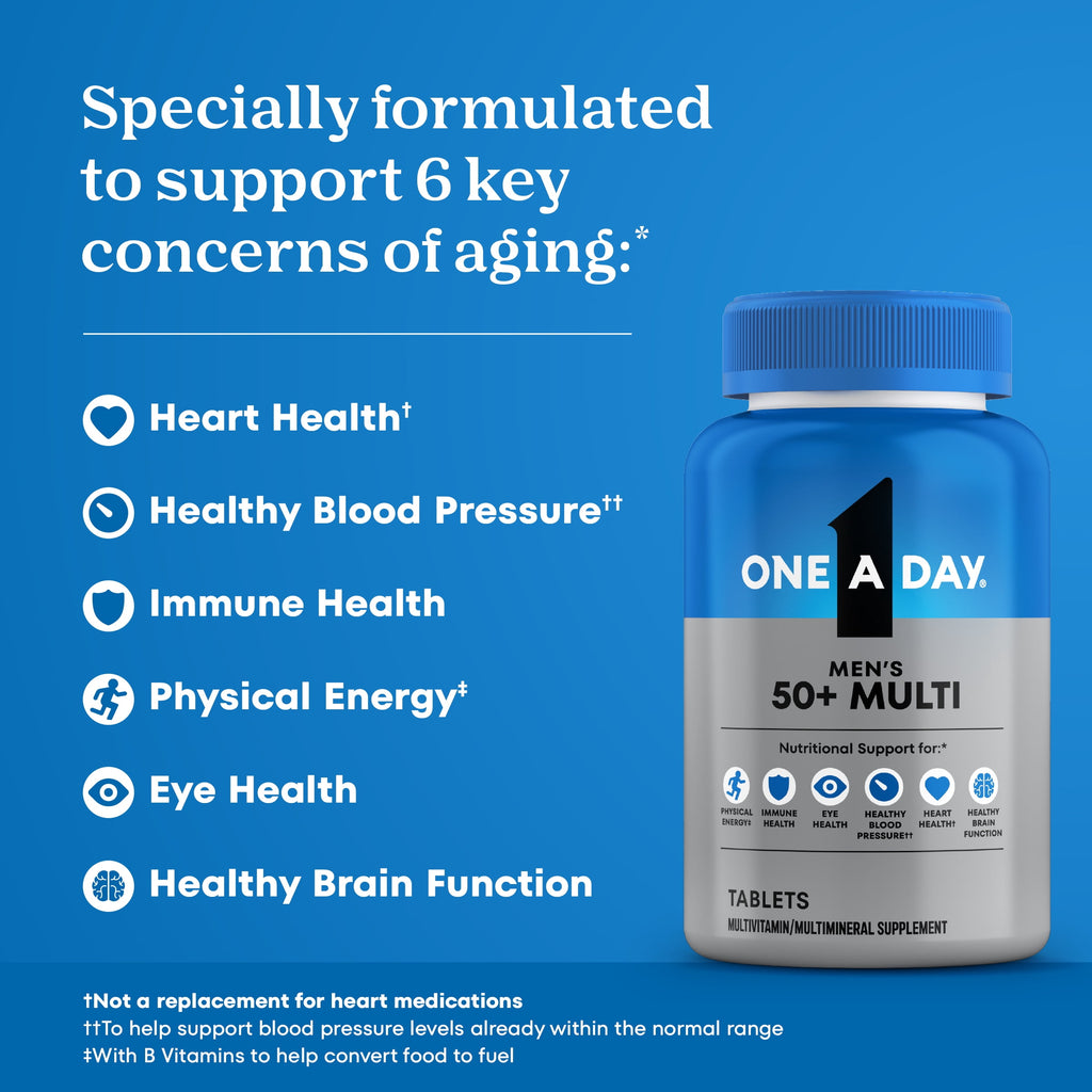 One A Day Men's 50+ Multivitamin Tablets, Multivitamins for Men, for Immune Health Support 100 Count
