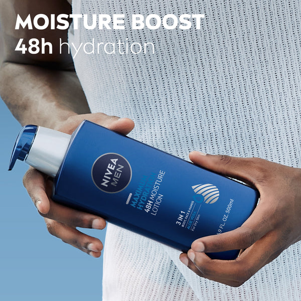 NIVEA MEN Maximum Hydration 3-in-1 Body Lotion, 48-Hour Moisturizer, 16.9 fl oz