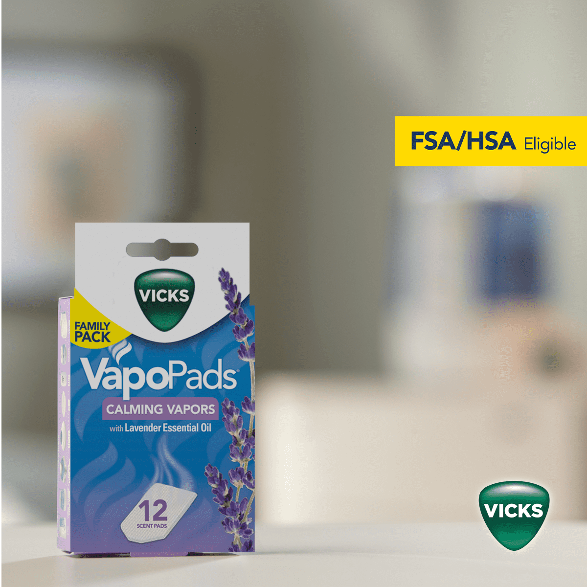 Vicks VapoPads Calming Menthol and Lavender Scent, Cold and Flu Relief, 12 Count, VSP30FP