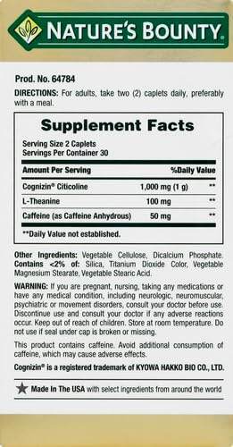 Nature's Bounty Active Mind, 1000 mg of Cognizin, Caplets, 60 ea - OTC Shoppe Express