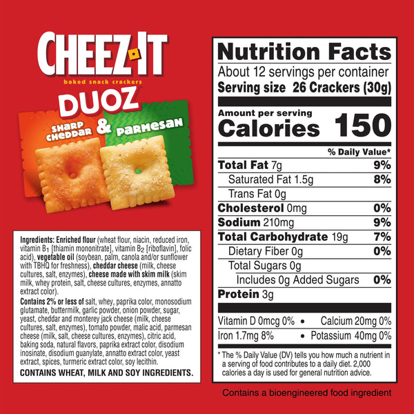 Cheez-It DUOZ Sharp Cheddar and Parmesan Baked Snack Crackers, Lunch Snacks, 12.4 oz