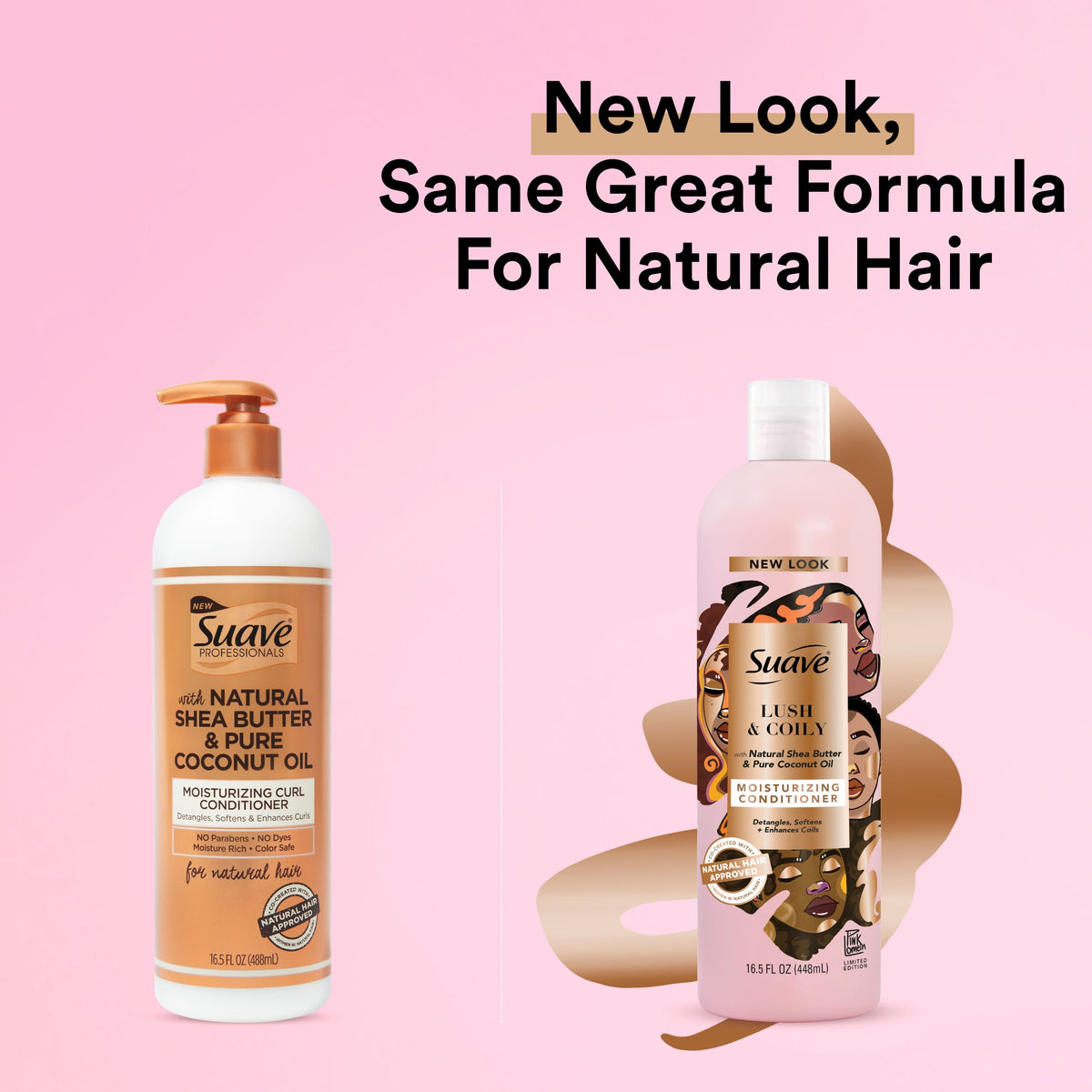 Suave Pink Lush & Coily Curl Conditioner, for Coily Hair, 16.5 oz