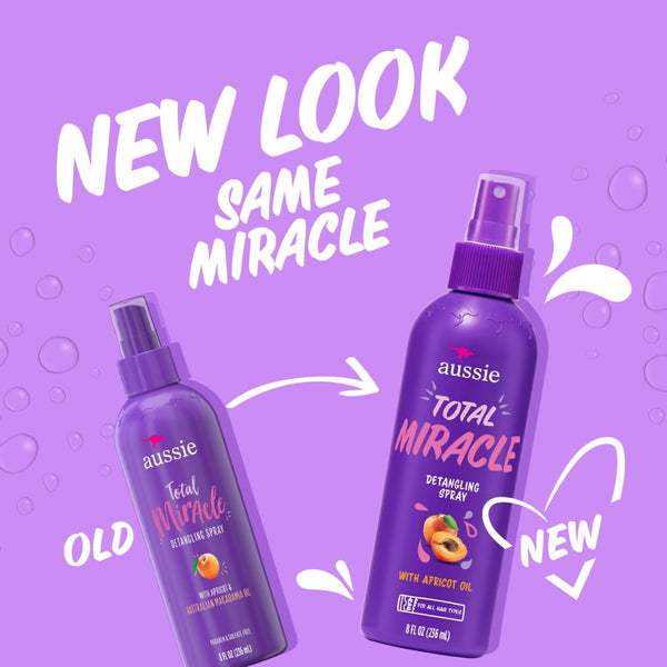 Aussie Total Miracle Hair Detangling Spray with Apricot Oil for All Hair Types, 8 fl oz