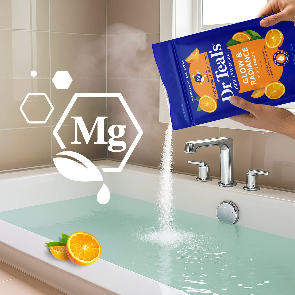 Dr Teal's Epsom Salt Magnesium Soak, Glow & Radiance with Vitamin C & Citrus Essential Oils, 3 lbs