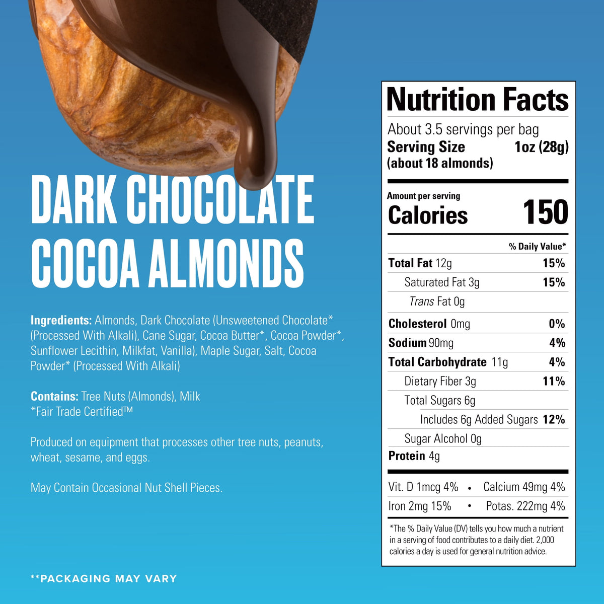 SkinnyDipped Dark Chocolate Cocoa Almonds 3.5 oz