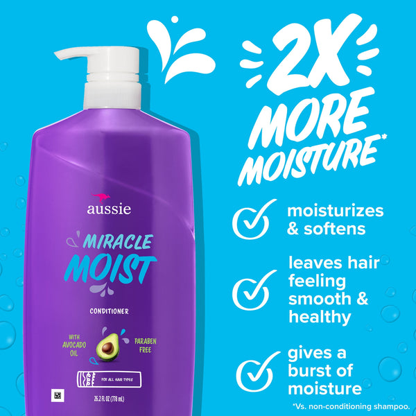 Aussie Miracle Moist Shampoo and Conditioner Set, 26.2 fl oz
