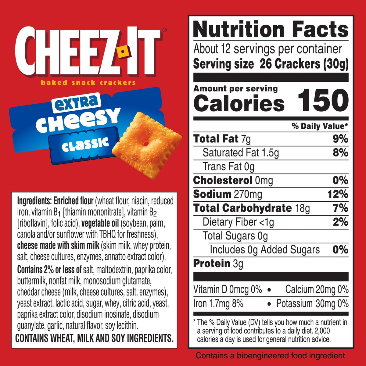 Cheez-It Extra Cheesy Cheese Crackers, Baked Snack Crackers, 12.4 oz