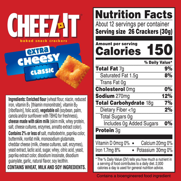 Cheez-It Extra Cheesy Cheese Crackers, Baked Snack Crackers, 12.4 oz