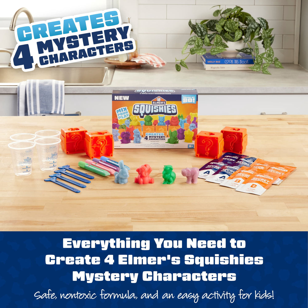 Elmer’s Squishies DIY Squishy Toy Kit, 4 Count Mystery Characters