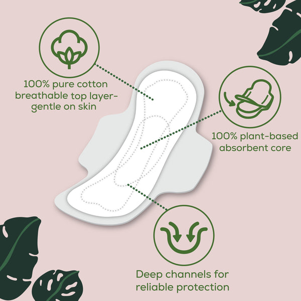 L. Ultra Thin Pads for Women, Regular, 100% Pure Cotton Top Layer 56 Ct