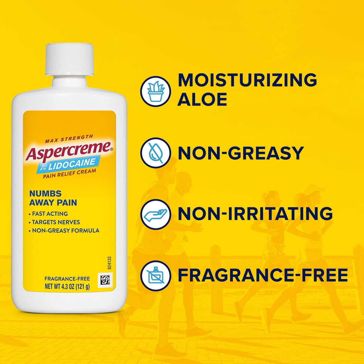 Aspercreme Max Strength Topical Numbing Pain Reliever for Nerve Pain Relief, 4% Lidocaine, Odor Free, 4.3 oz