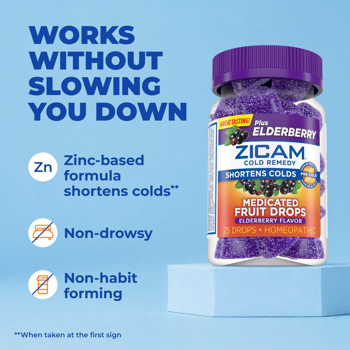 Zicam Cold Remedy Zinc Medicated Fruit Drops, Elderberry Homeopathic Cold Shortening Medicine, 25 Ct