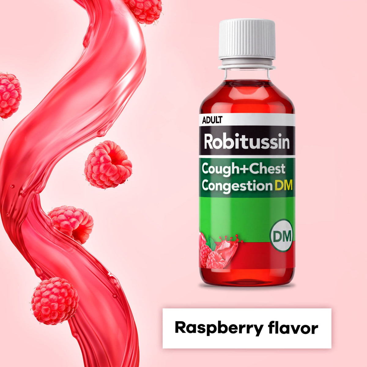 Robitussin Adult Cough Congestion DM and Cold Medicine, Cough Suppressant, Raspberry, 8 Fl Oz