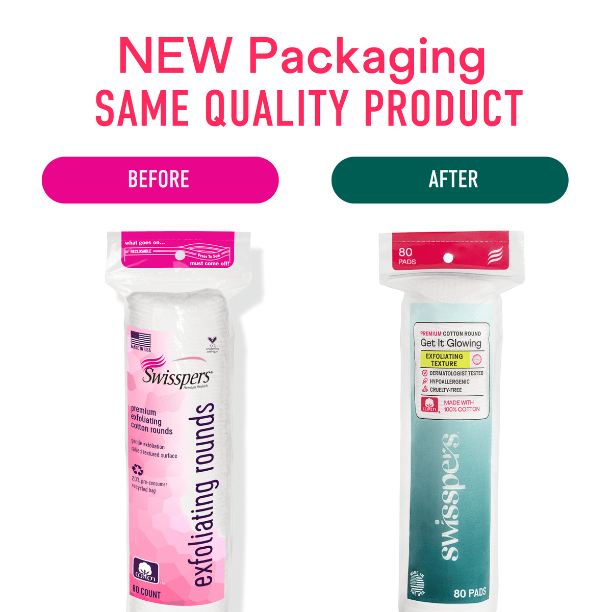 Swisspers Premium Exfoliating 100% Pure Chlorine Free Cotton Rounds, Dermatologist Tested, Soft, Absorbent, Dual-Sided, Gentle Natural Exfoliation