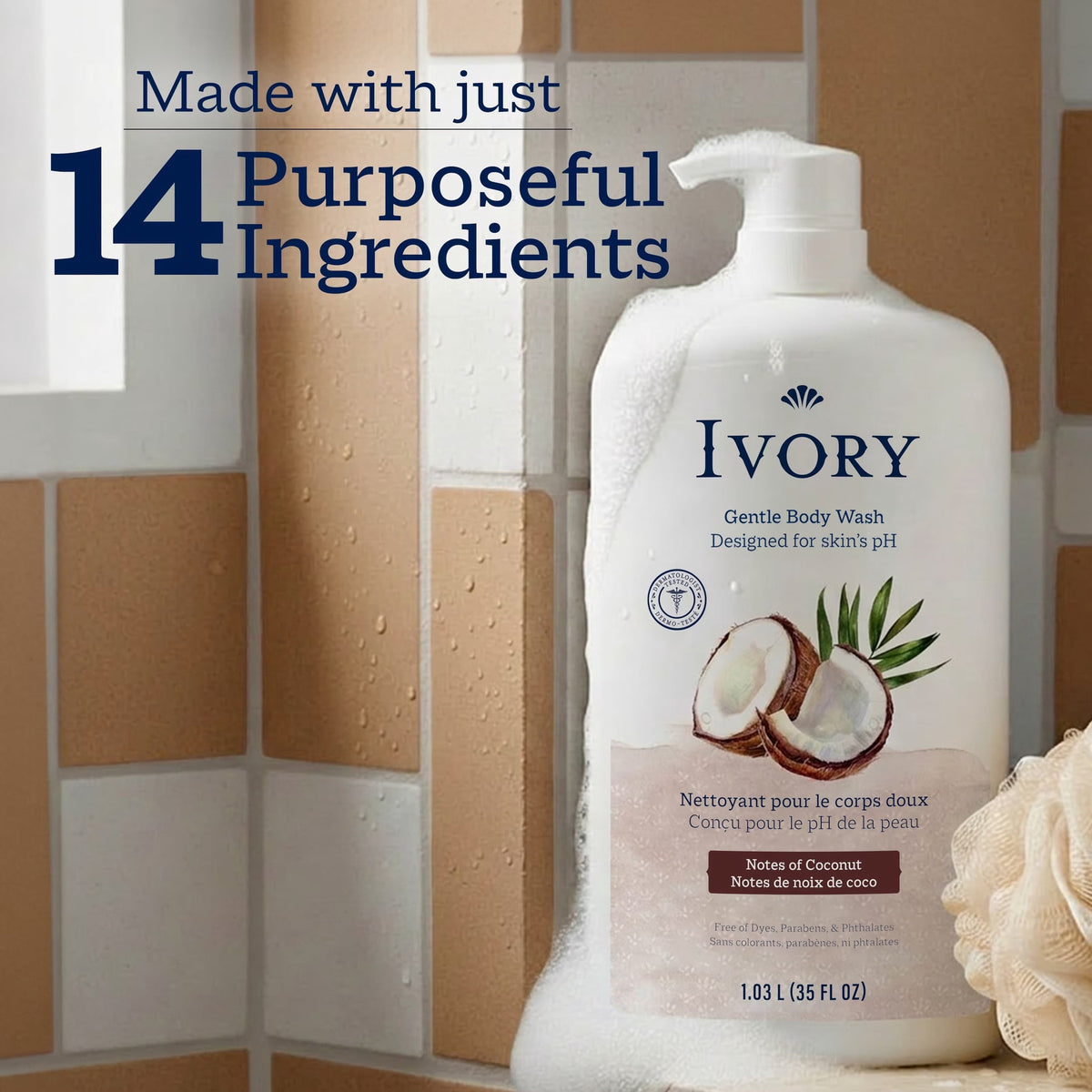 Ivory Body Wash, Mild and Gentle, Coconut Scent, for All Skin Types, 35 fl oz