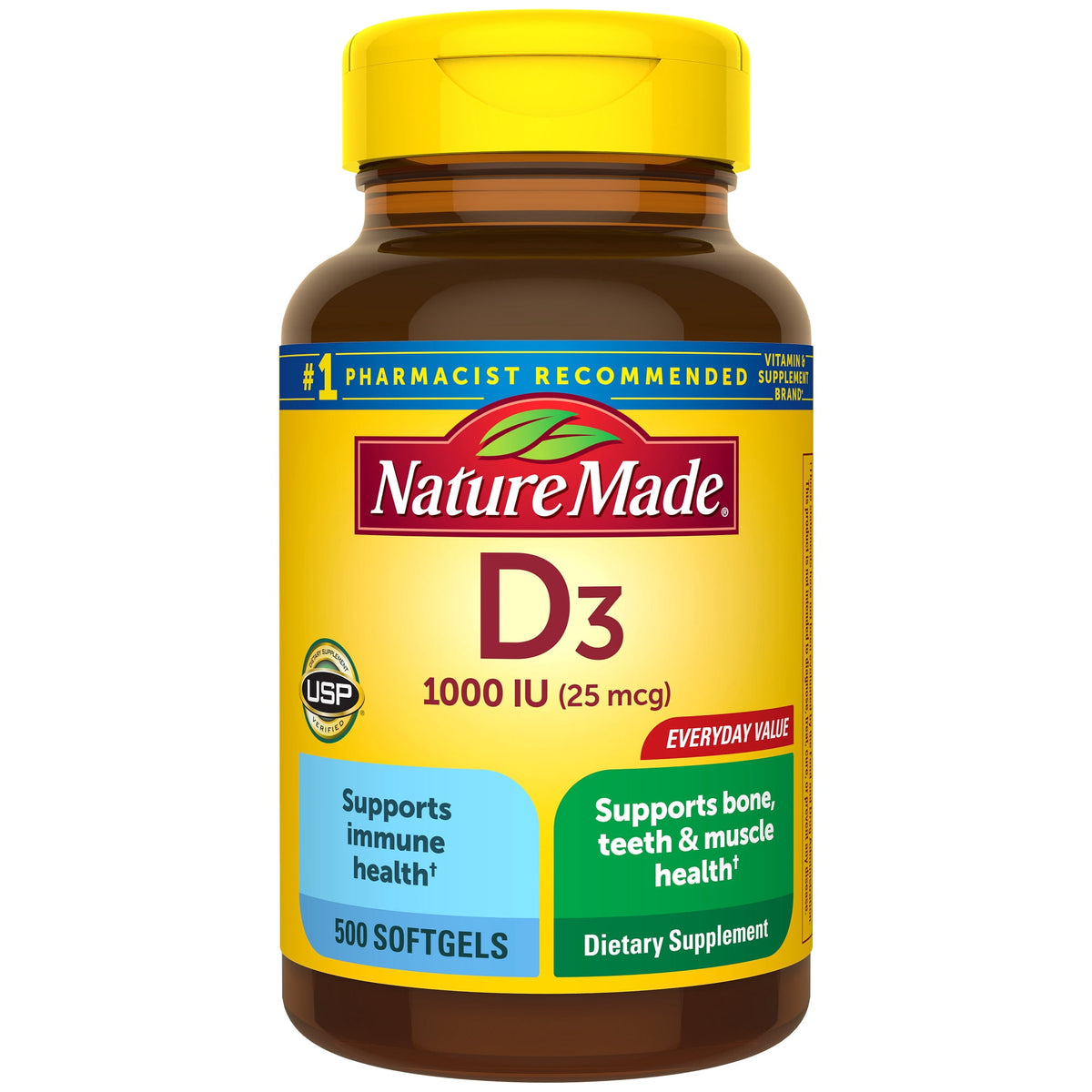 Nature Made Vitamin D3 1000 IU (25 mcg) Softgels, Vitamin D Dietary Supplement, 500 Count
