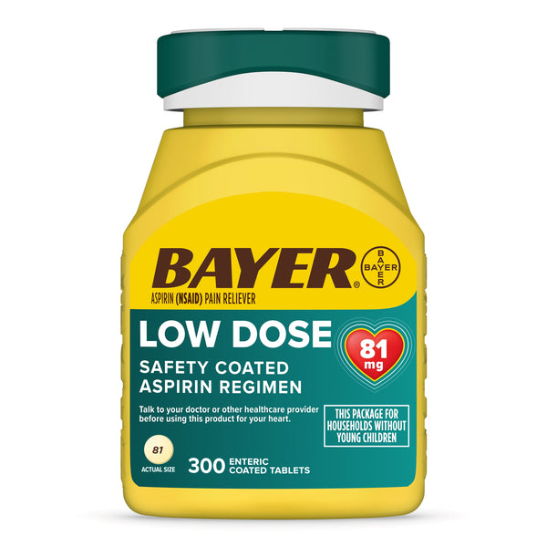 Bayer Aspirin, Low Dose, 81mg, Pain Reliever, Enteric Coated Tablets, 300 Count