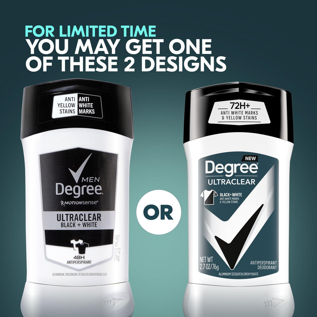Degree Men UltraClear Antiperspirant Deodorant 72-Hour Sweat & Odor Protection Black + White Antiperspirant For Men With MotionSense Technology 2.7 oz