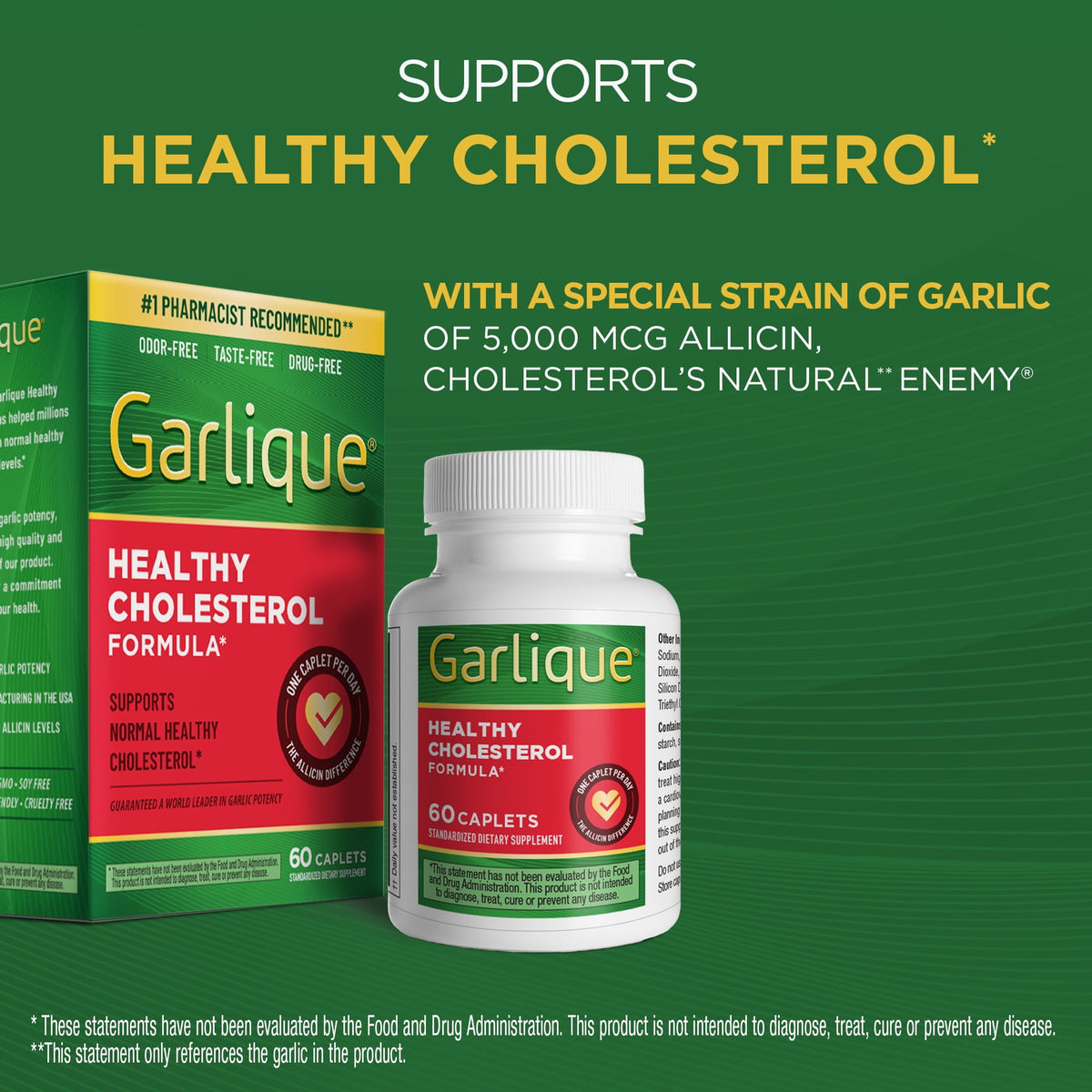 Garlique Healthy Cholesterol Support Supplement, Odor Free Garlic, 5000 Mcg Allicin, Cardiovascular Health, 60 Count