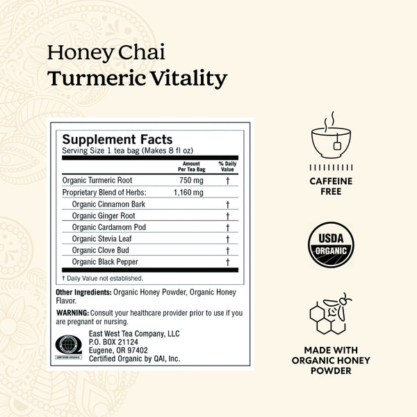 Yogi Honey Chai Turmeric Vitality, Organic Herbal Wellness Tea Bags, 16 Count