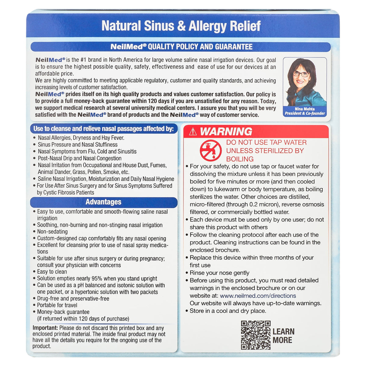 Neilmed Sinus Rinse Kit - All Natural Soothing Nasal Rinse - 1 Kit, 50 Packets