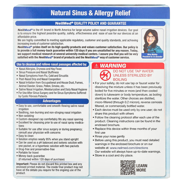 Neilmed Sinus Rinse Kit - All Natural Soothing Nasal Rinse - 1 Kit, 50 Packets