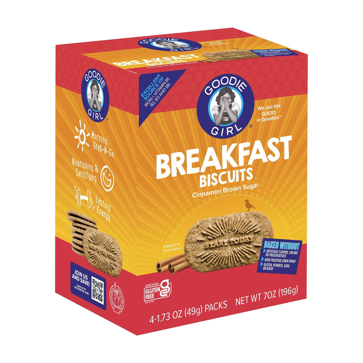 Goodie Girl Cinnamon Brown Sugar Breakfast Biscuits, Shelf Stable, 1.73 oz, 3 Per Pack