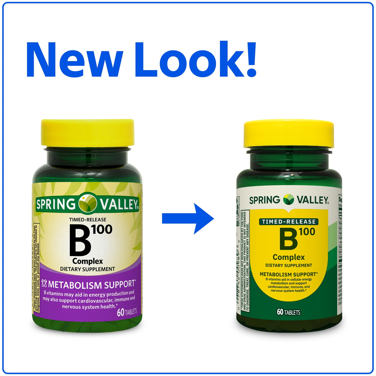 Spring Valley B-100 Complex, 60 Count, Dietary Supplement Timed-Release Tablets for Metabolism Support