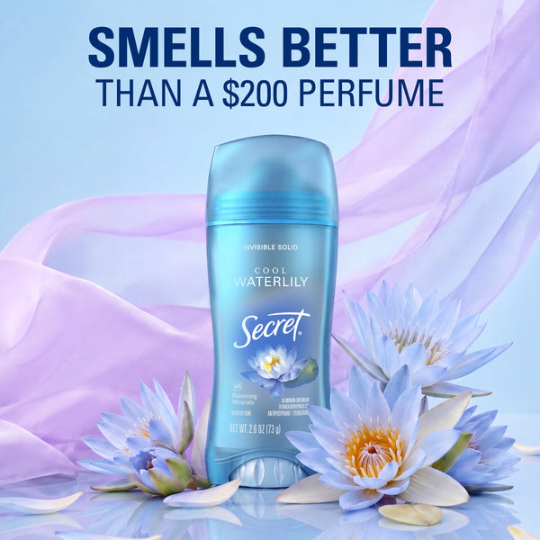 Secret Antiperspirant & Deodorant for Women, Invisible Solid, 72HR Breathable Sweat & Odor Protection, Cool Waterlily Scent, 2.6 oz