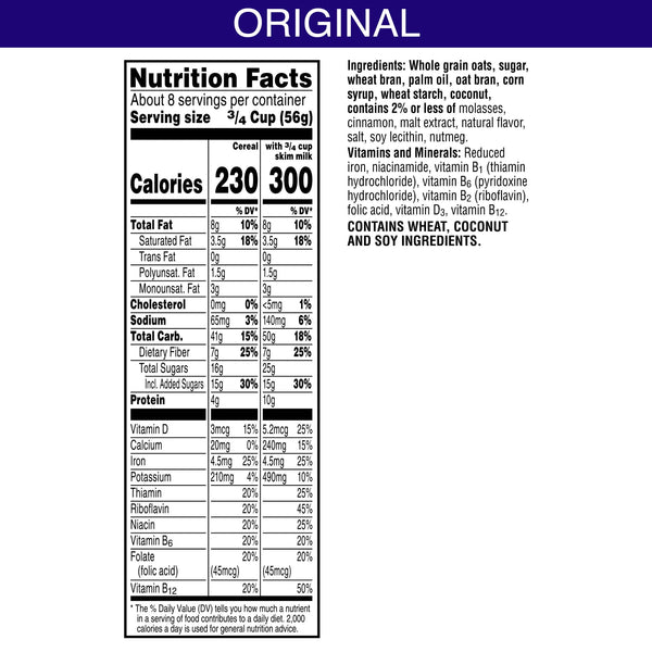 Kellogg's Cracklin' Oat Bran Original Breakfast Cereal, Fiber Cereal, 16.5 oz