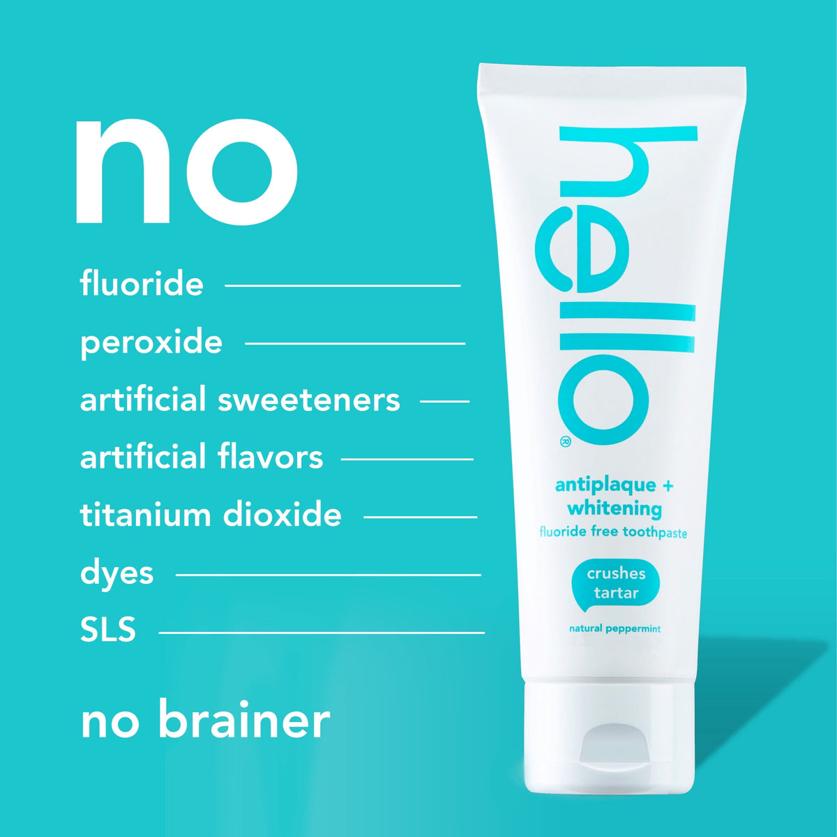 hello Antiplaque and Whitening Fluoride Free Toothpaste, Natural Peppermint, 2 Pack, 5 oz