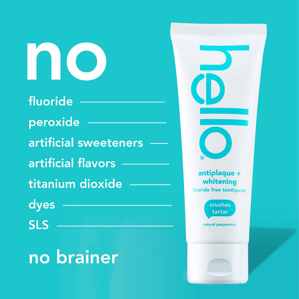 hello Antiplaque and Whitening Fluoride Free Toothpaste, Natural Peppermint, 2 Pack, 5 oz