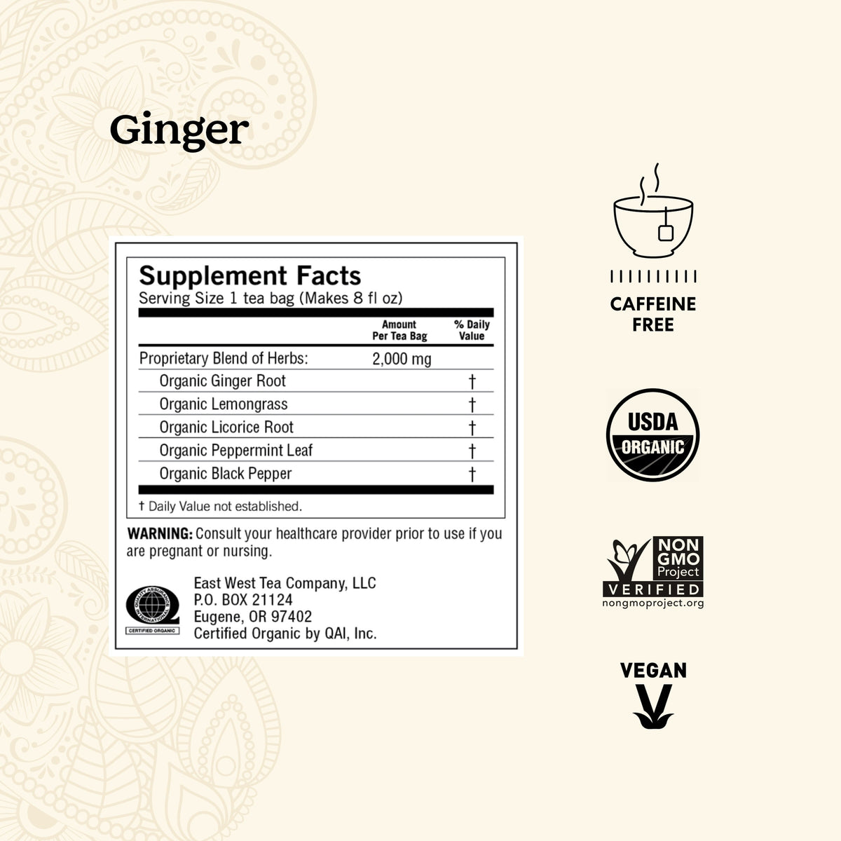 Yogi Ginger, Caffeine-Free,  Organic Herbal Wellness Tea Bags, 16 Count