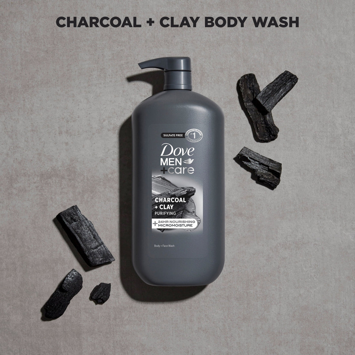 Dove Men+Care Body And Face Scrub Body Wash For Men Charcoal + Clay With 24-Hour Nourishing Micromoisture Technology, 30 fl oz