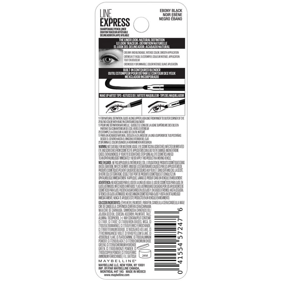 Maybelline Line Express Sharpenable Wood Pencil Eyeliner, Ebony Black