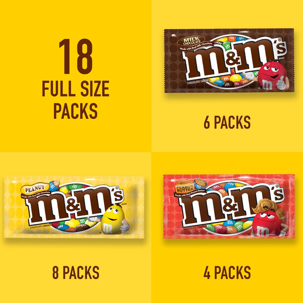 M&M's Variety Pack Full Size Milk Chocolate Candy Bars - 18 Ct