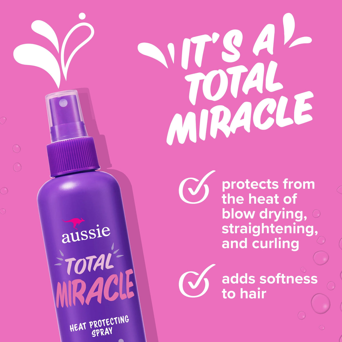 Aussie Total Miracle Heat Protecting Spray, for All Hair Types, Sulfate Free, 8.5 fl oz